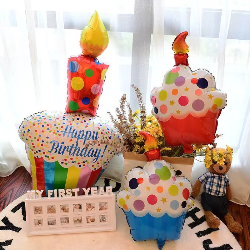 Large Birthday Three Layer Cake Candle Stripe Balloons