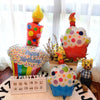 Large Birthday Three Layer Cake Candle Stripe Balloons