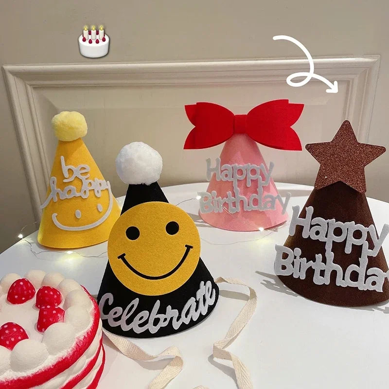 Bowknot Cone Happy Birthday Felt Hat