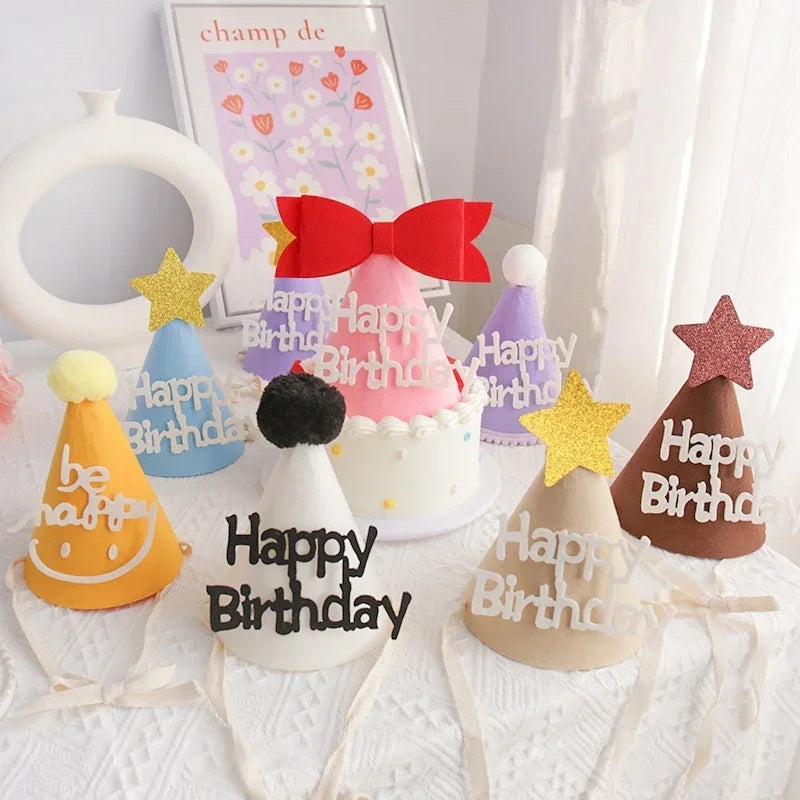 Bowknot Cone Happy Birthday Felt Hat