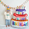 Large Birthday Three Layer Cake Candle Stripe Balloons